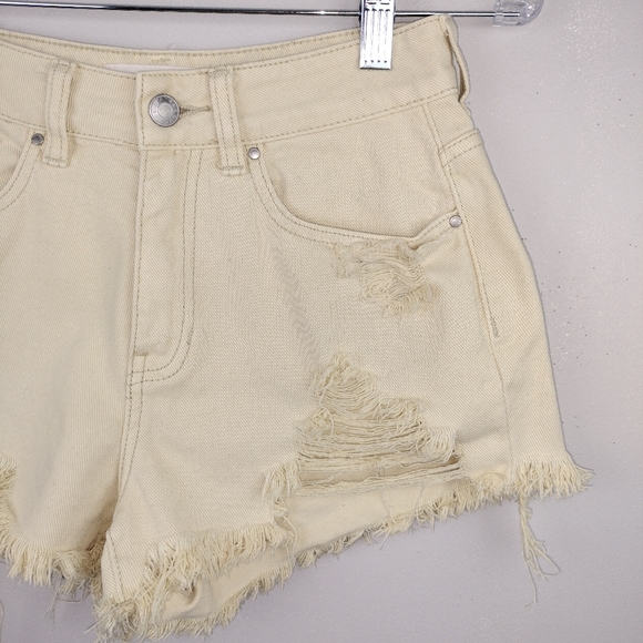 PacSun High Waist Distressed Mom Shorts in Pale Yellow Sz. 24 - Picture 4 of 7